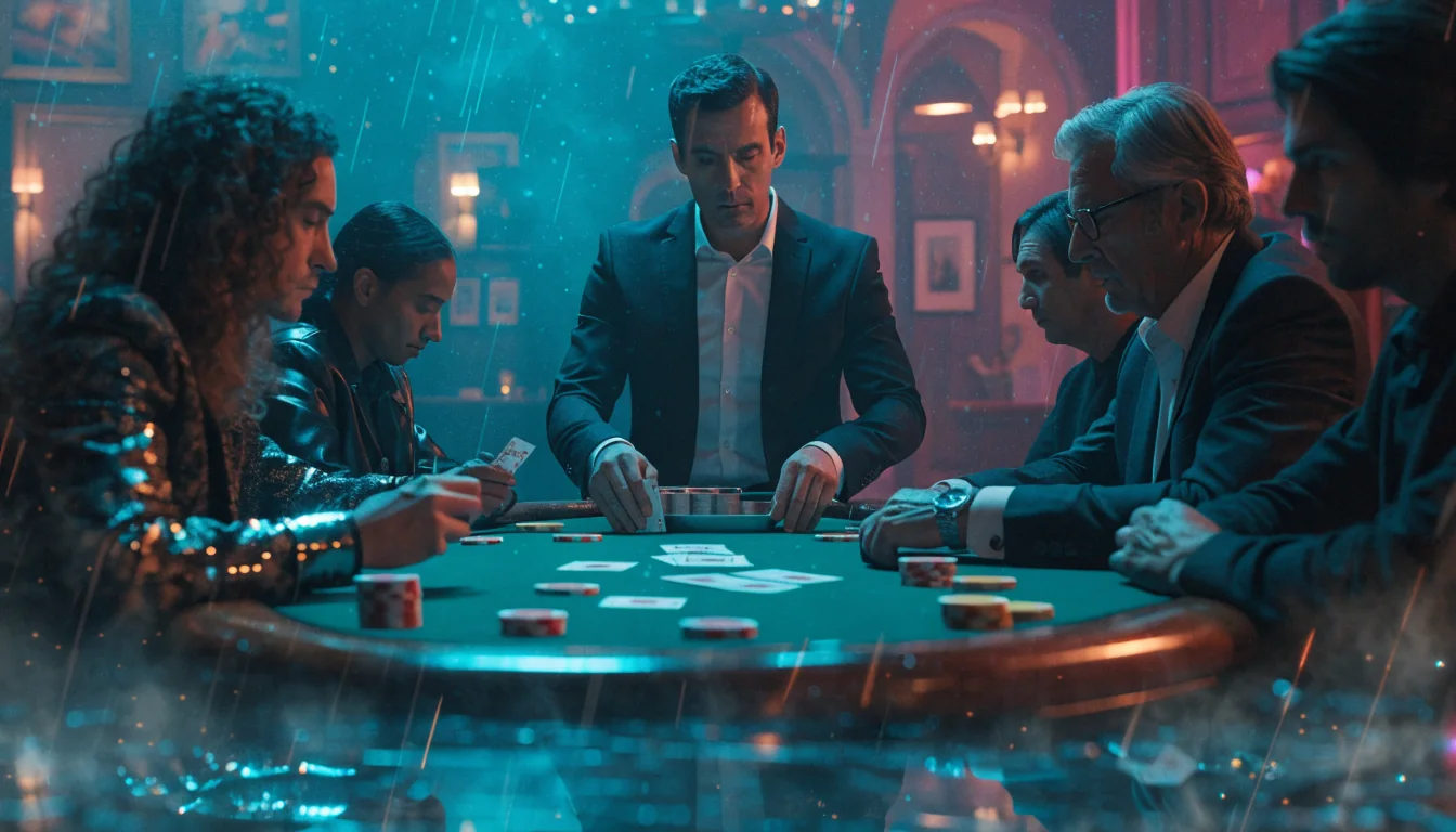 Croupier al tavolo da blackjack in un casinò italiano, luce calda