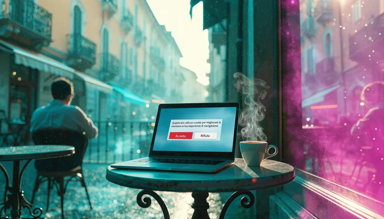 Caffè italiano con banner dei cookie e espresso
