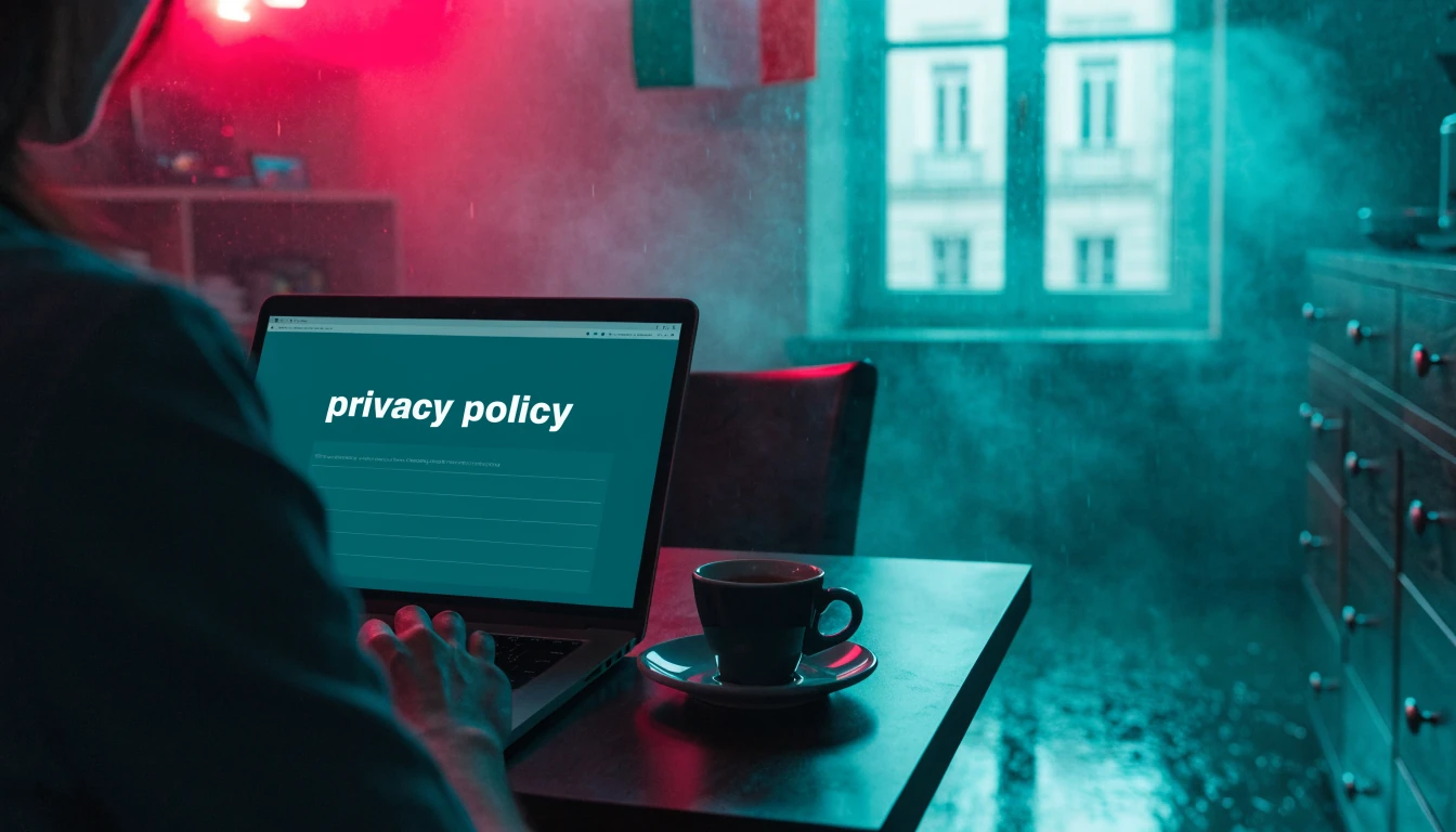 Ufficio italiano moderno con laptop e bandiera italiana