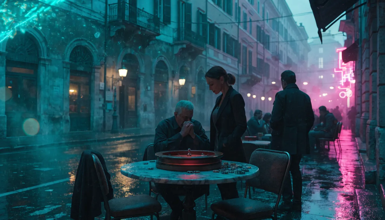 Caffè italiano con ruota della roulette e fiches